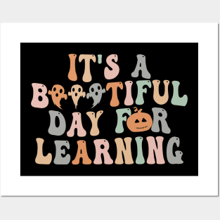 It's A Beautiful Day For Learning Groovy Halloween Teacher T-Shirt Posters and Art